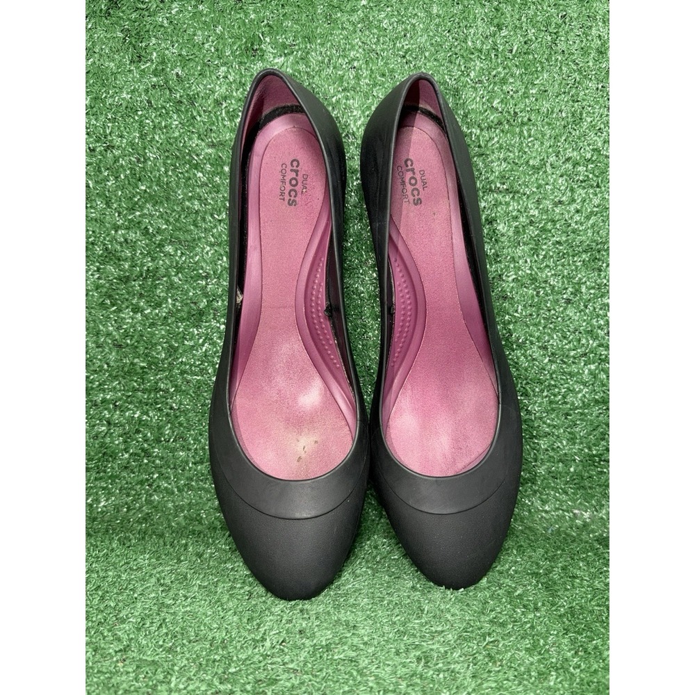 Crocs Lina Wedge Shoes Womens Size 10 Black Slip On Heel Casual Comfort Sandals - Picture 6 of 9